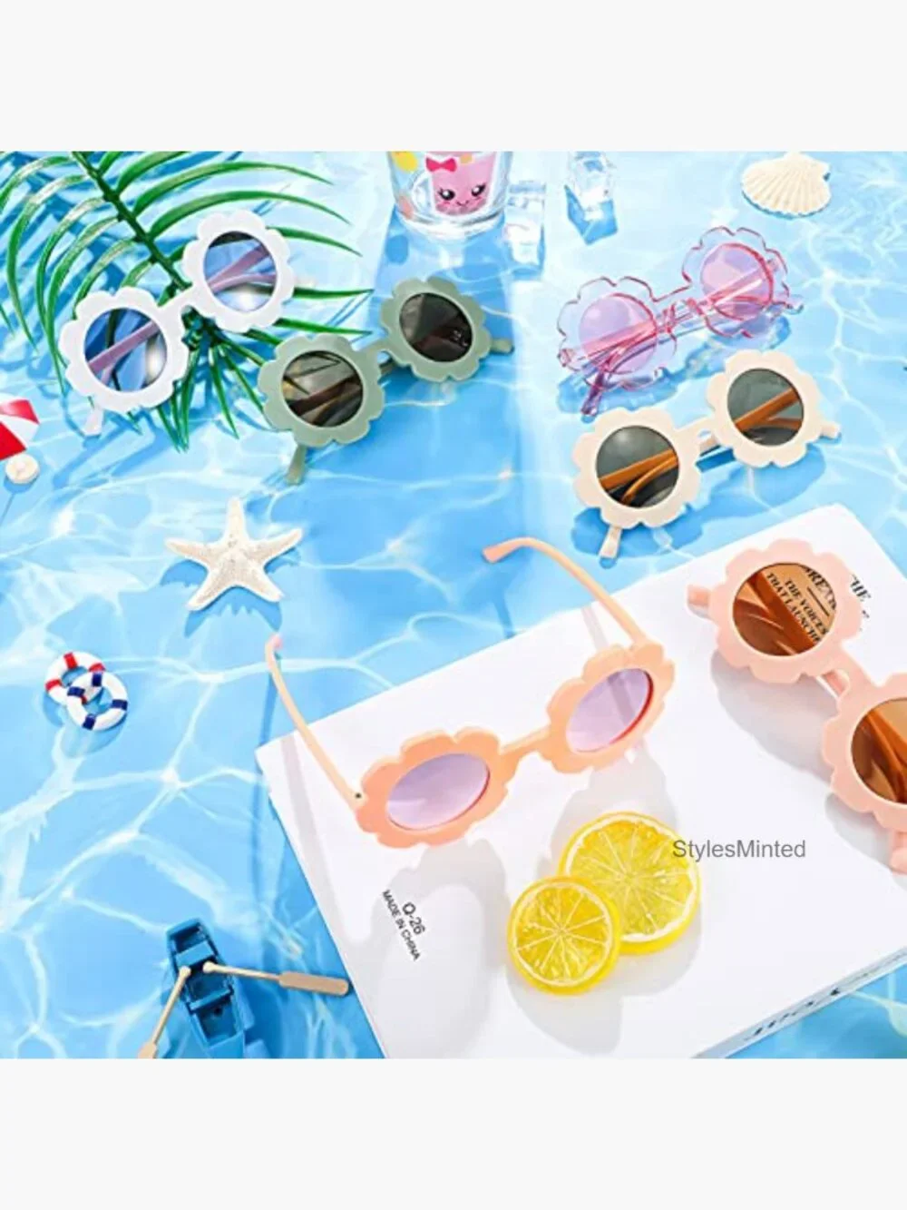 6 Pack Kids Round Flower Sunglasses Girls Daisy Glasses UV Protection Beach